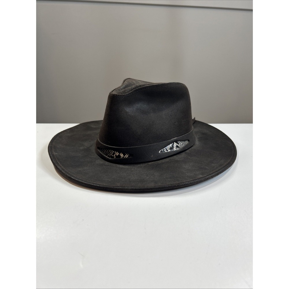 HH Henschel Hat Outback Brown Western Leather Cowboy Hat Size Medium USA Made